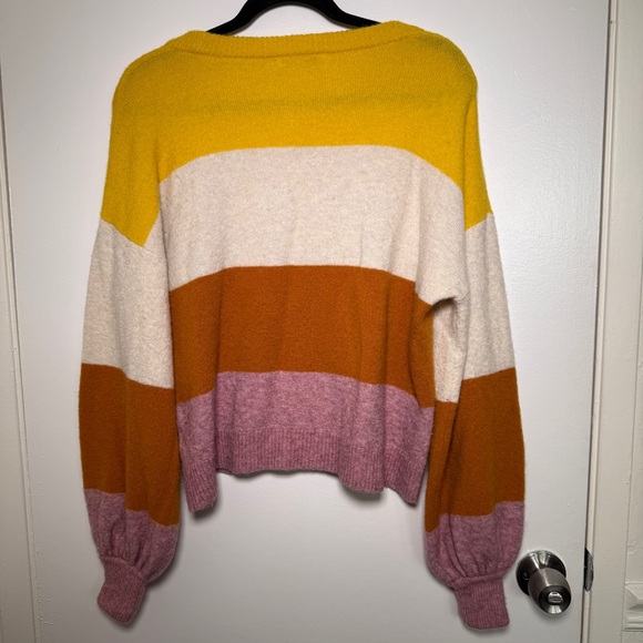 Madewell Women's Striped Sweater - Mustard, Cream, Rust, Mauve Balloon Sleeves S - Picture 6 of 6